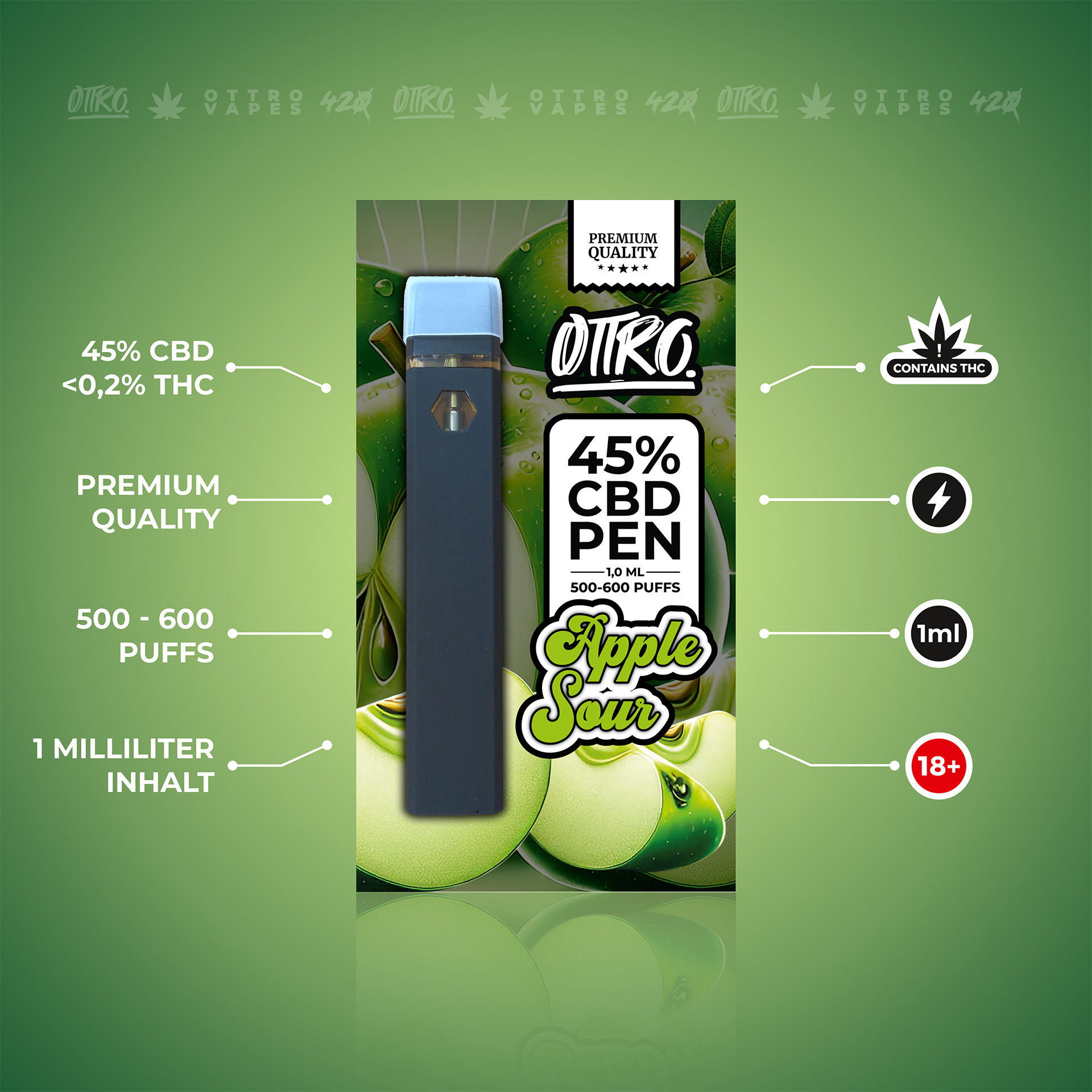 SOUR APPLE Premium CBD Vape kaufen | OTTRO CBD SOUR APPLE Premium CBD Vape kaufen | OTTRO CBD