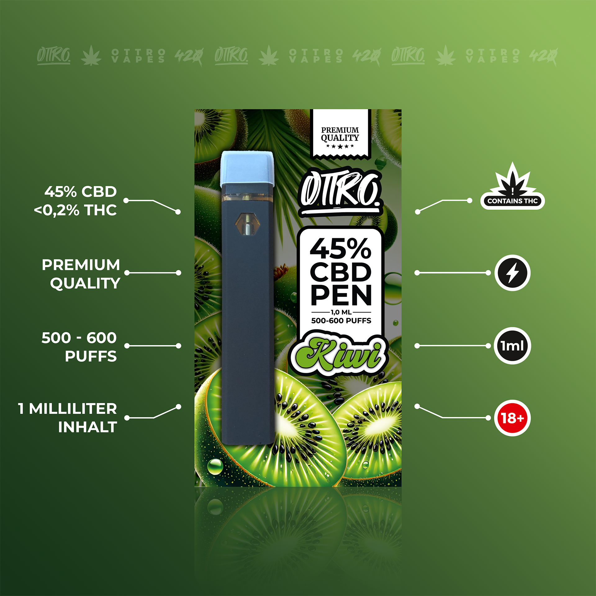 KIWI CBD Vape 100mg CBD Einweg-Stick Fruchtiger Geschmack | OTTRO CBD KIWI CBD Vape 100mg CBD Einweg-Stick Fruchtiger Geschmack | OTTRO CBD